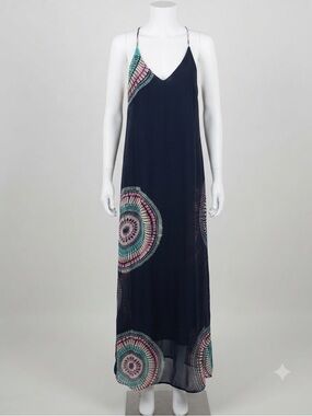 Old Navy Navy Blue Printed Chiffon T-Strap Maxi Dress Women’s Size Medium